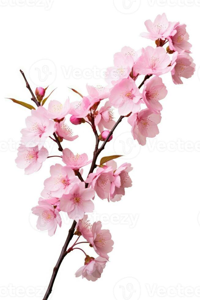 AI generated Pink cherry blossom on white background, isolated Sakura tree branch photo