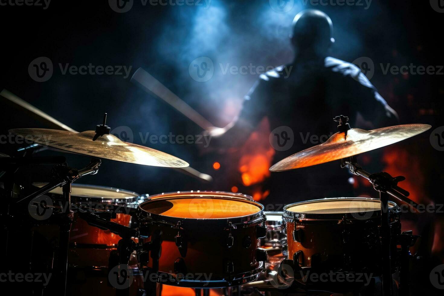 AI generated Man plays musical percussion instrument, drums on stage photo