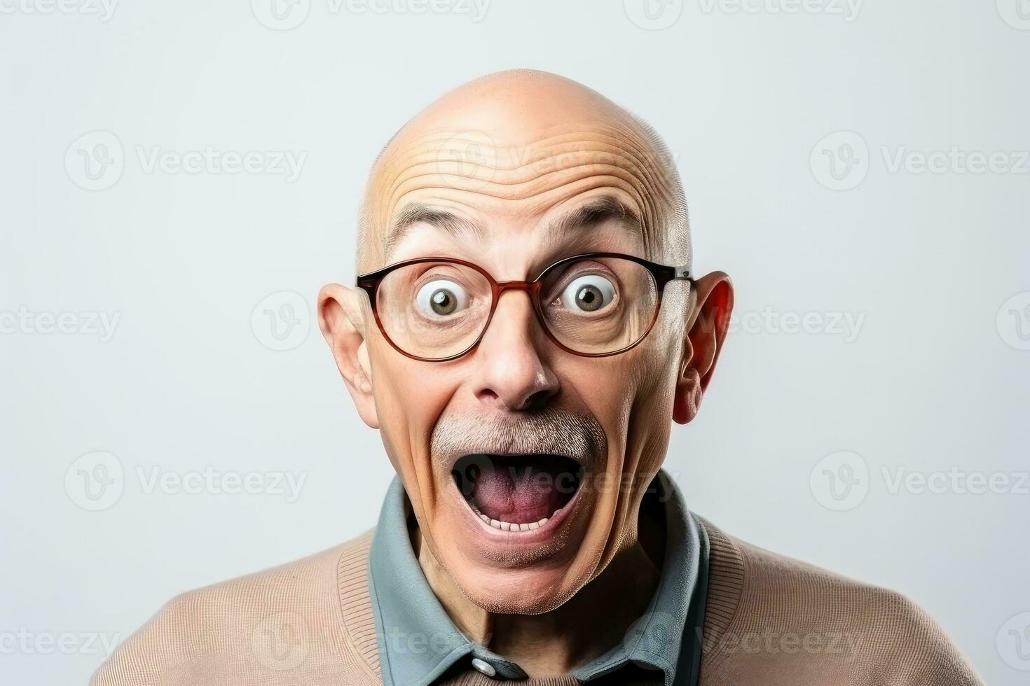 AI generated Surprised bald old man with glasses photo