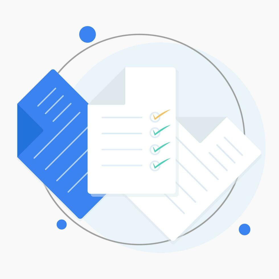 plano documentos con Lista de Verificación marca, plana diseño icono vector ilustración