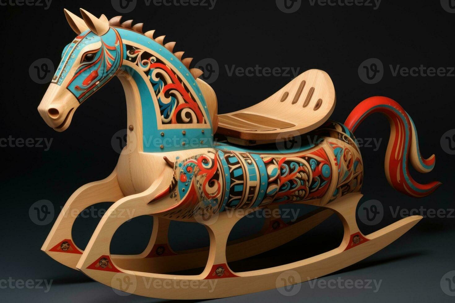 AI generated Wooden rocking horse, children's toy photo