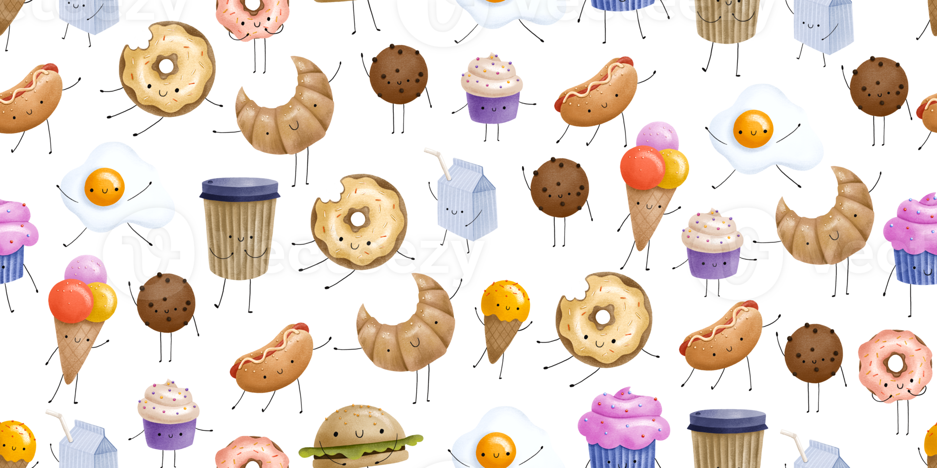 Food seamless pattern. Bakery and fast food. Endless background png