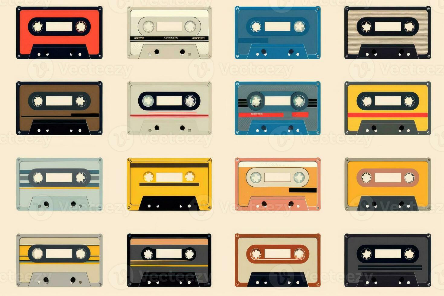 AI generated Collection of Retro music audio cassette tape 80s photo