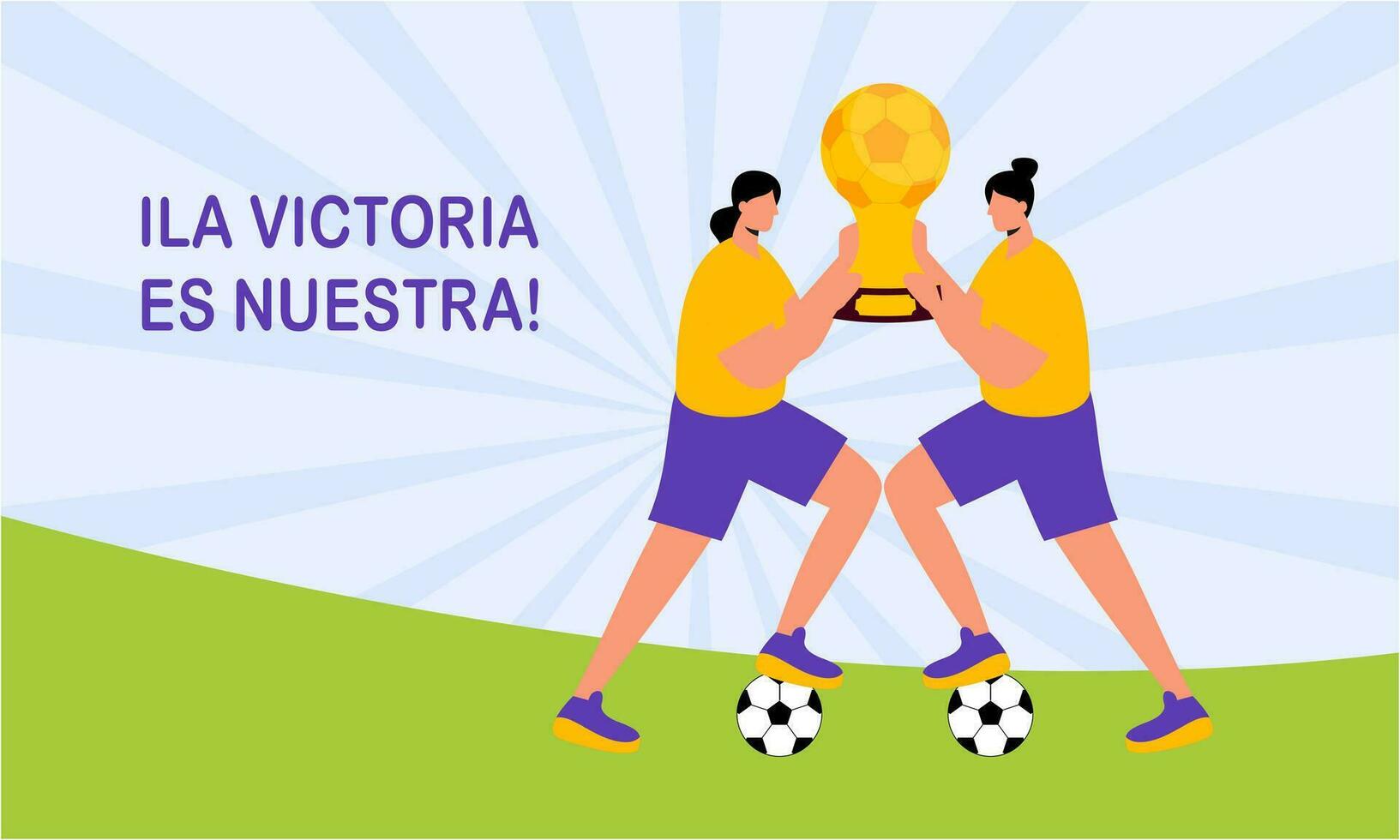 Español fútbol americano jugadores celebrando su victoria a el mundo taza ilustración vector