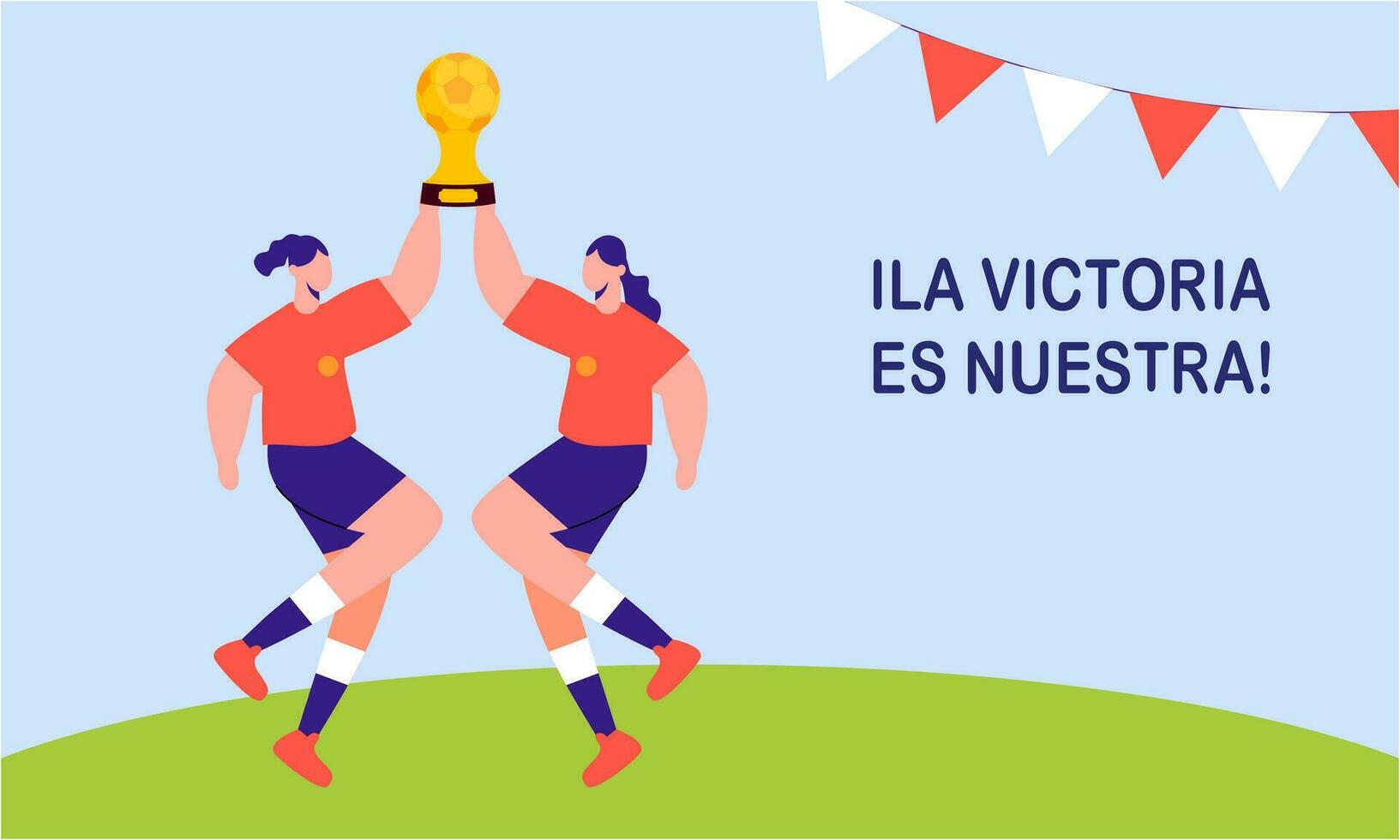 Español fútbol americano jugadores celebrando su victoria a el mundo taza ilustración vector