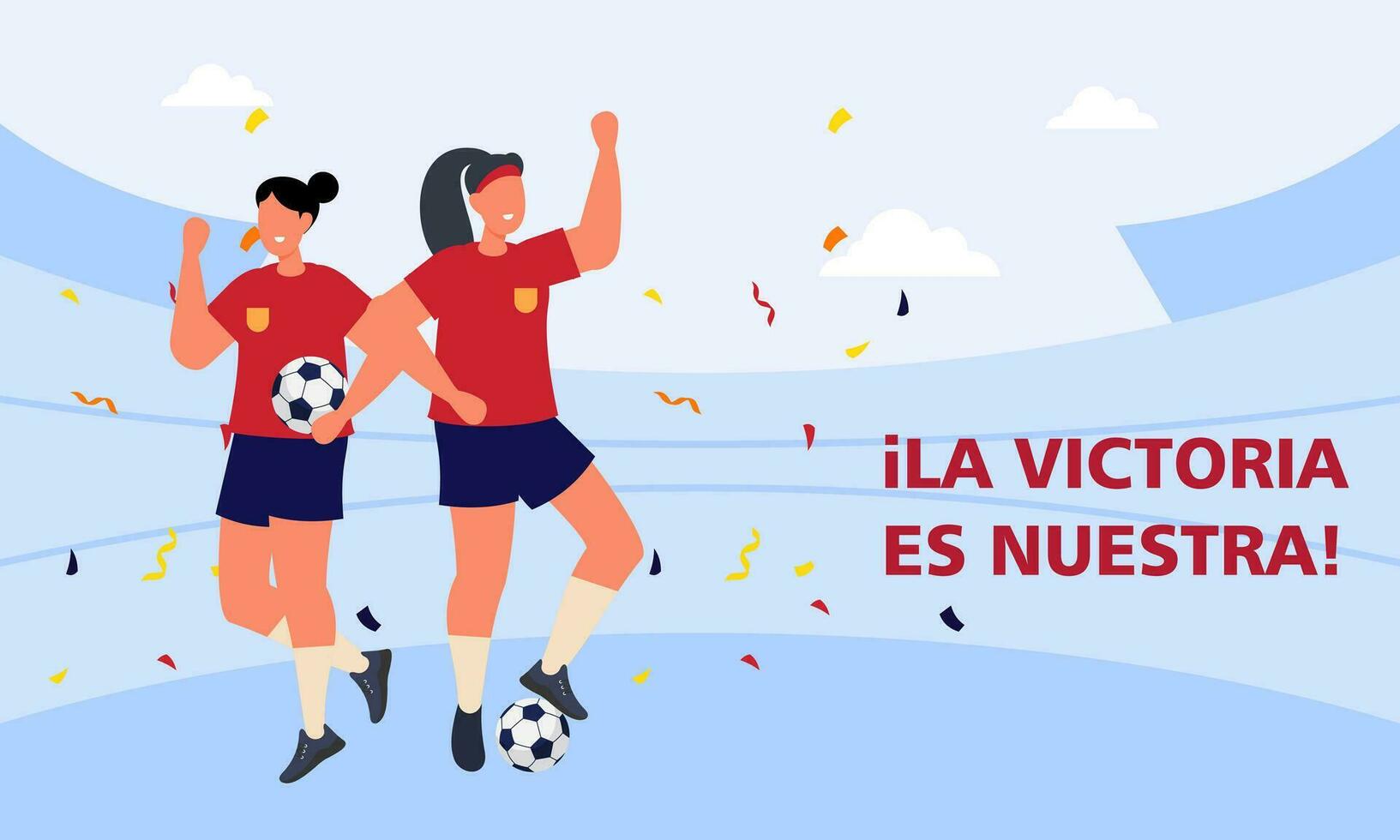 Español fútbol americano jugadores celebrando su victoria a el mundo taza ilustración vector