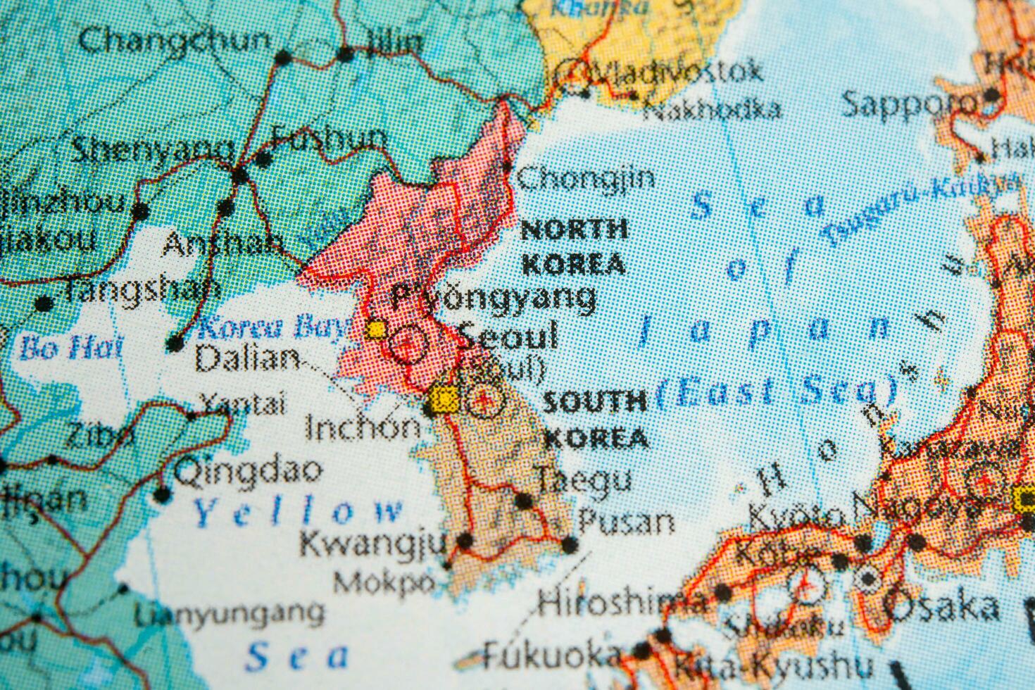 Bangkok, Thailand February 7, 2022, Korea flag on world map background. photo