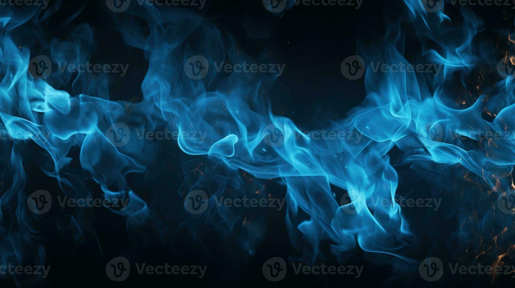 AI generated Blue Flames on Black Background. Fire, Hot, Burn photo