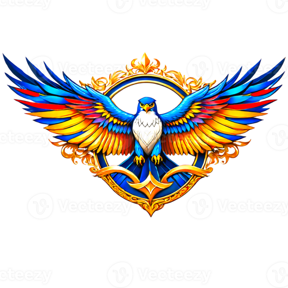 AI generated majestic falcon with colorful wings for printed t-shirts png