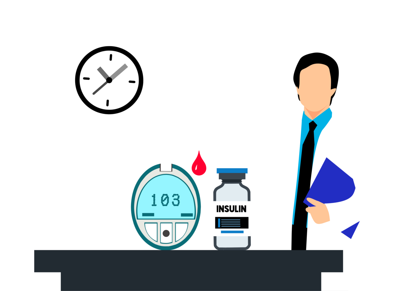 uma médico é em pé dentro frente do uma mesa com uma frasco e uma relógio png