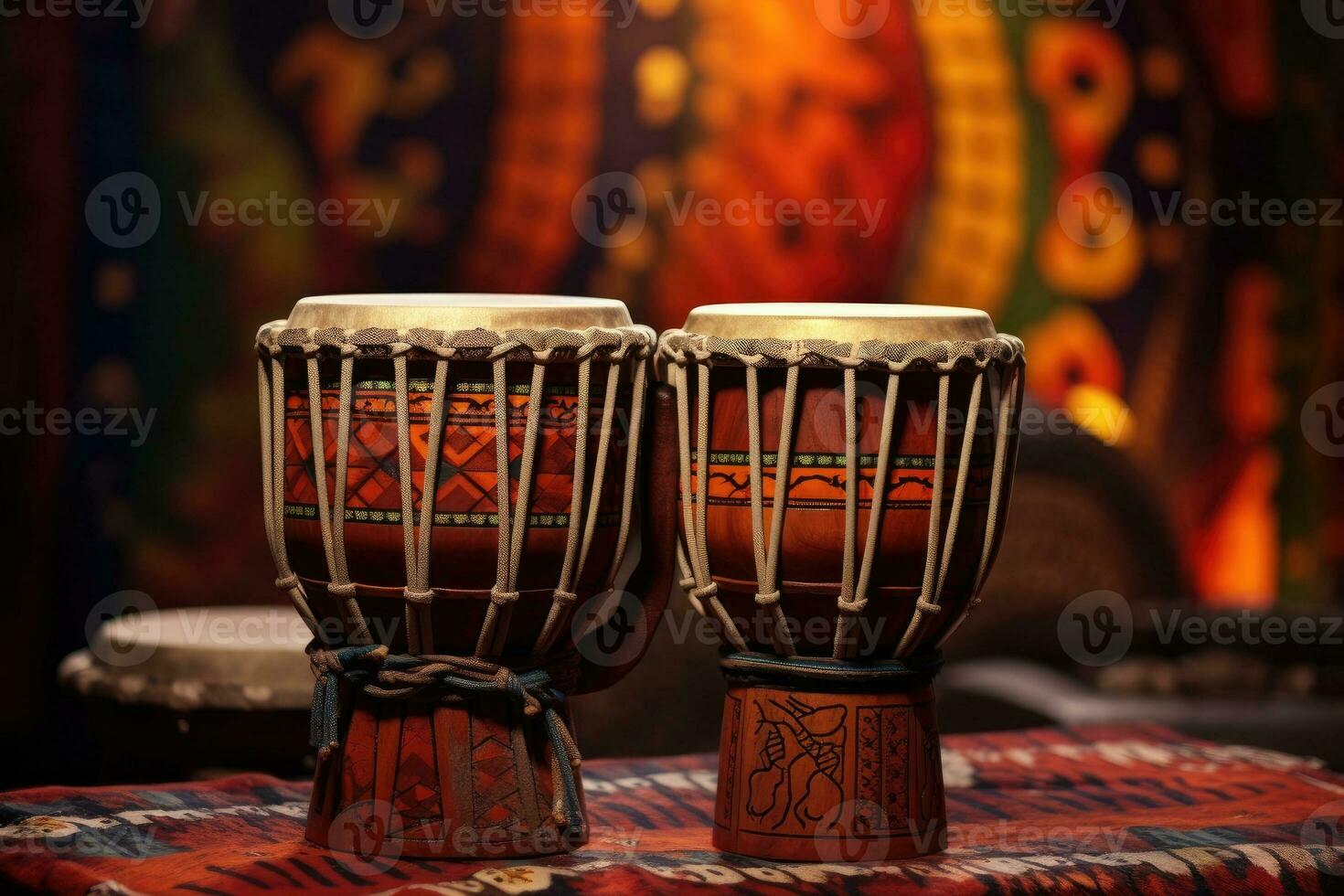 AI generated Two colorful bongo drums on a table photo