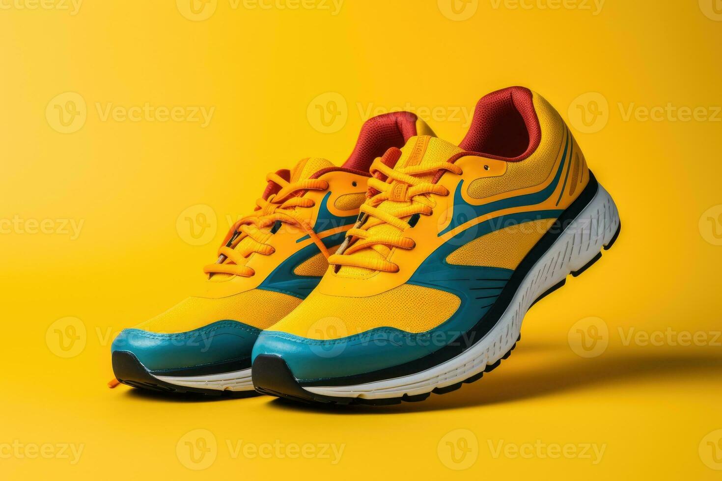 AI generated A pair of yellow and blue running shoes photo