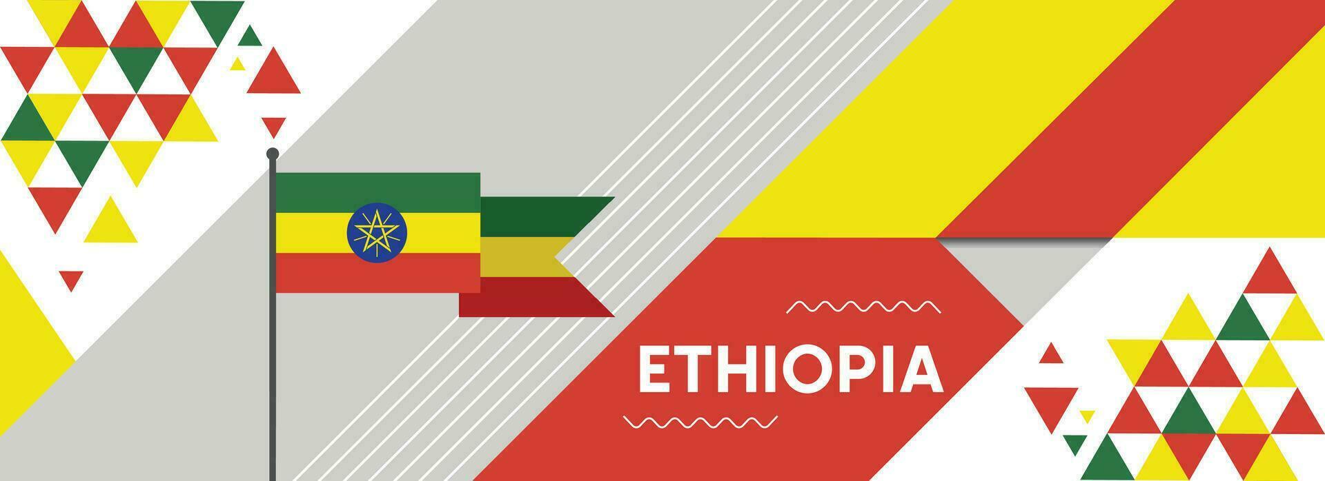 Ethiopia national or independence day banner design for country celebration. Flag of Ethiopia with modern retro design and abstract geometric icons. Vector illustration