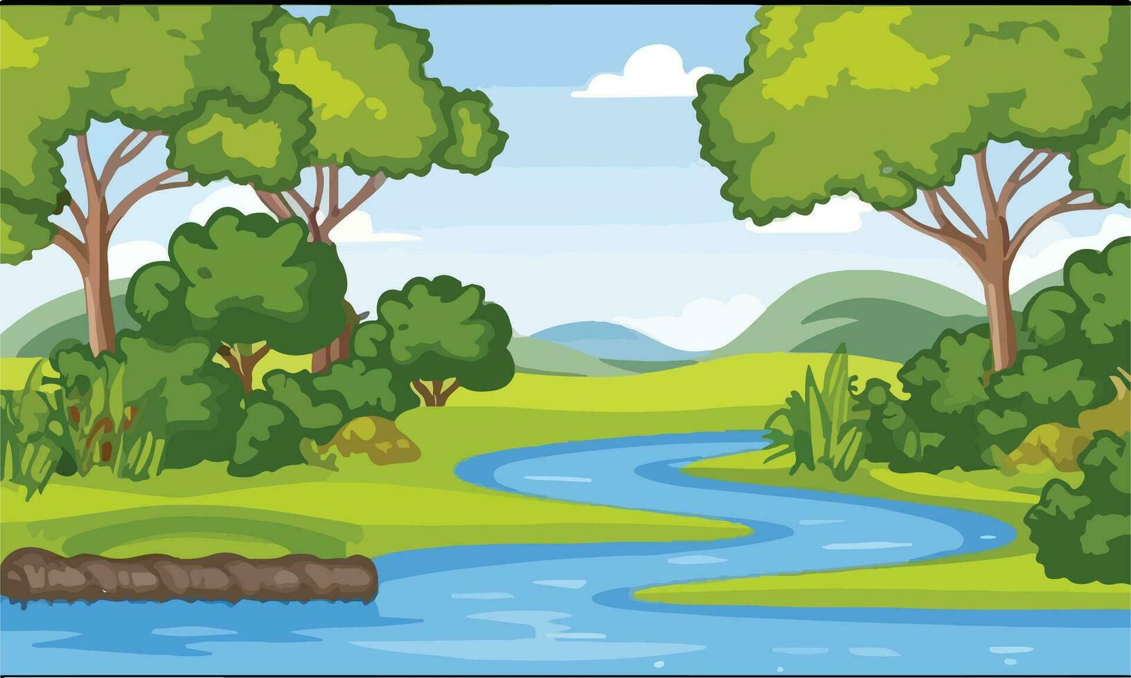 Nature forest landscape at daytime scene with long river vector