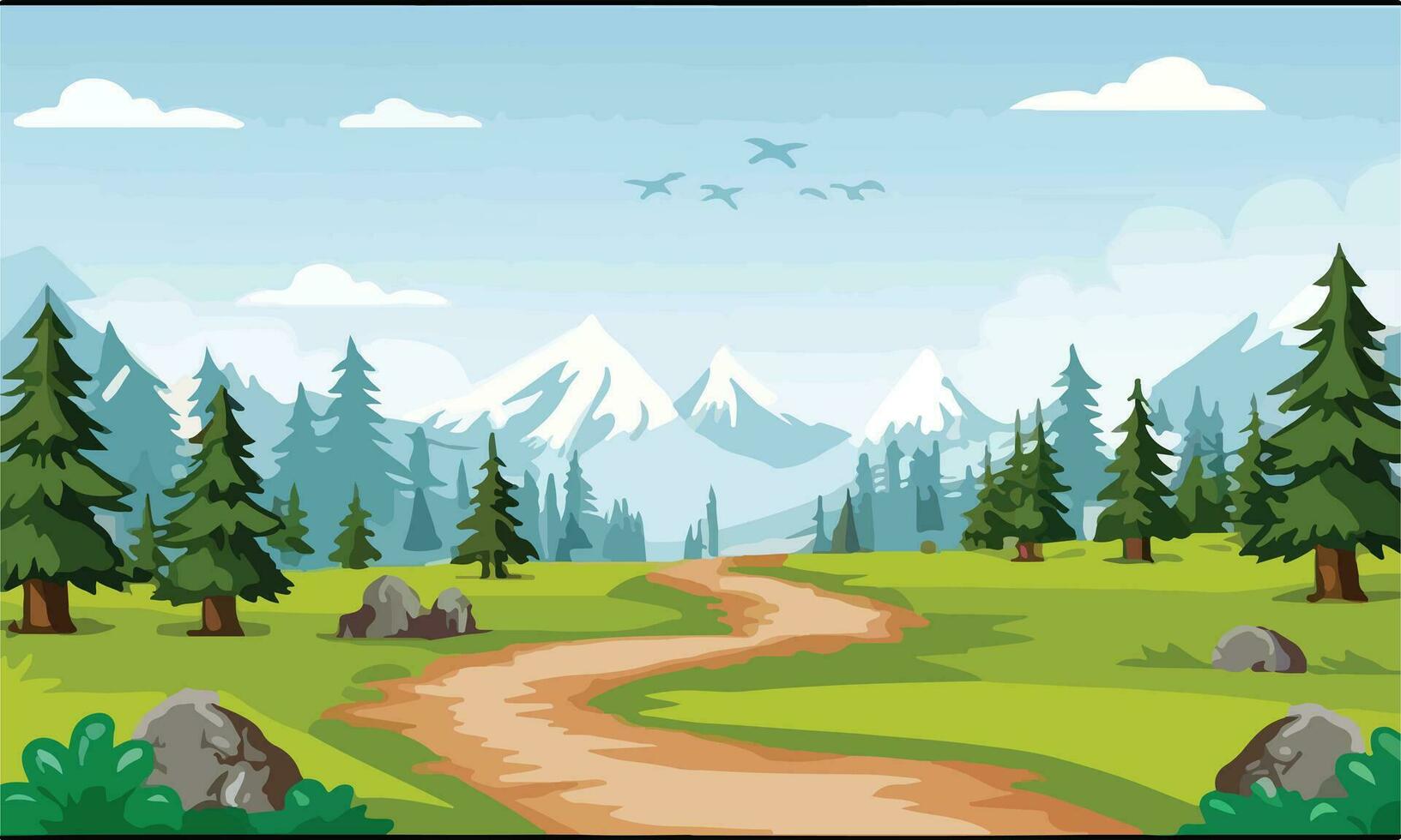 Nature scene with hiking track and trees vector