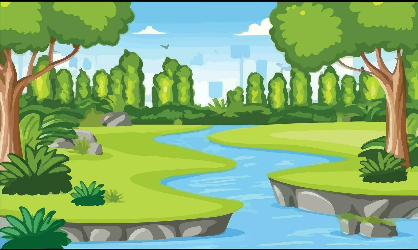 paisaje de bosque natural en escena diurna con río largo vector