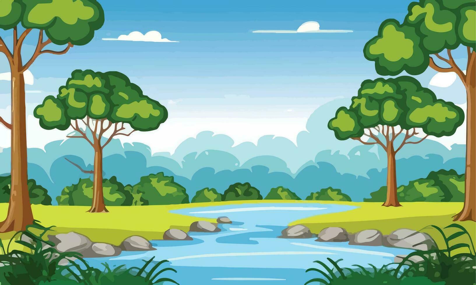 Nature forest landscape at daytime scene with long river vector