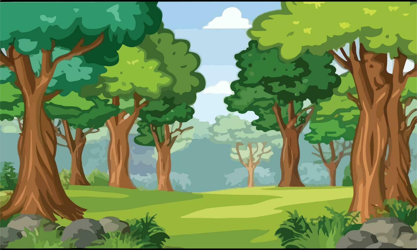 escena del bosque con varios árboles forestales. vector