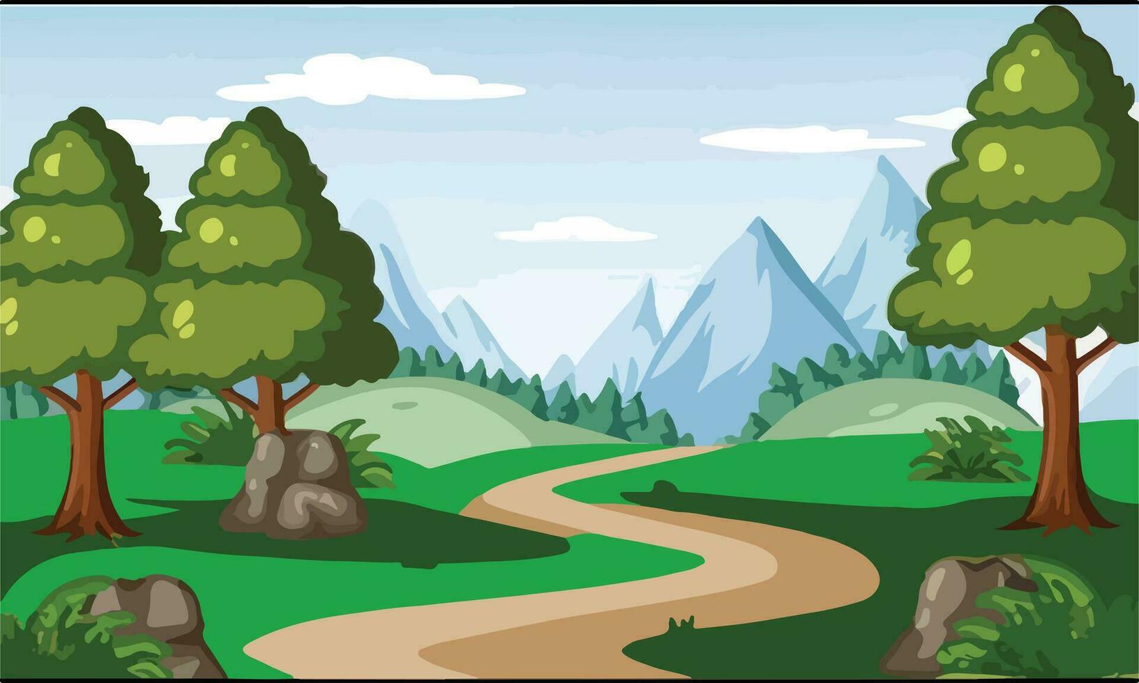 Nature scene with hiking track and trees vector