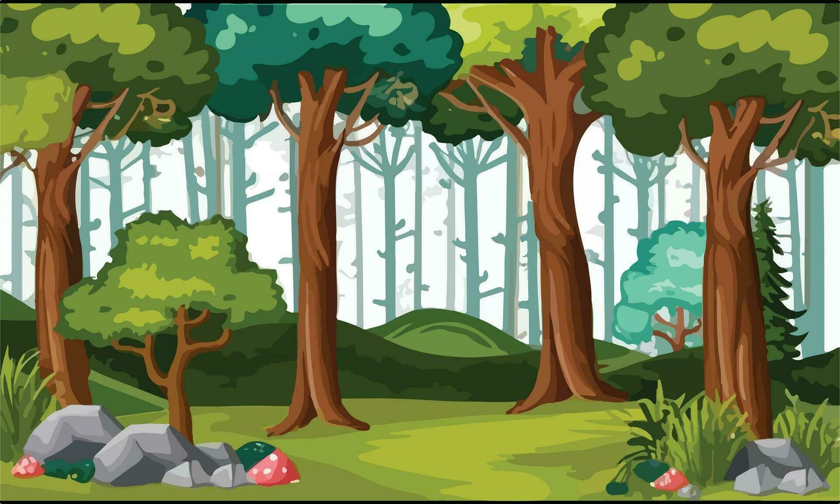 escena del bosque con varios árboles forestales. vector