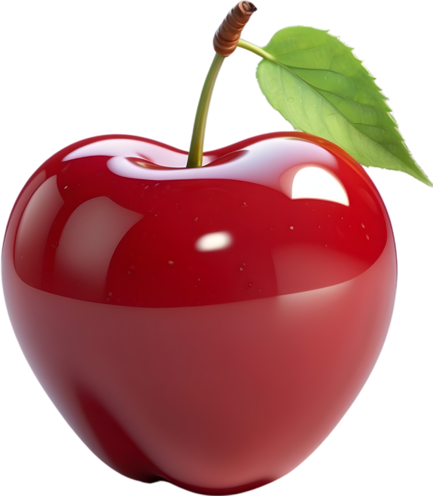 AI generated red cherry with leaf on transparent background png