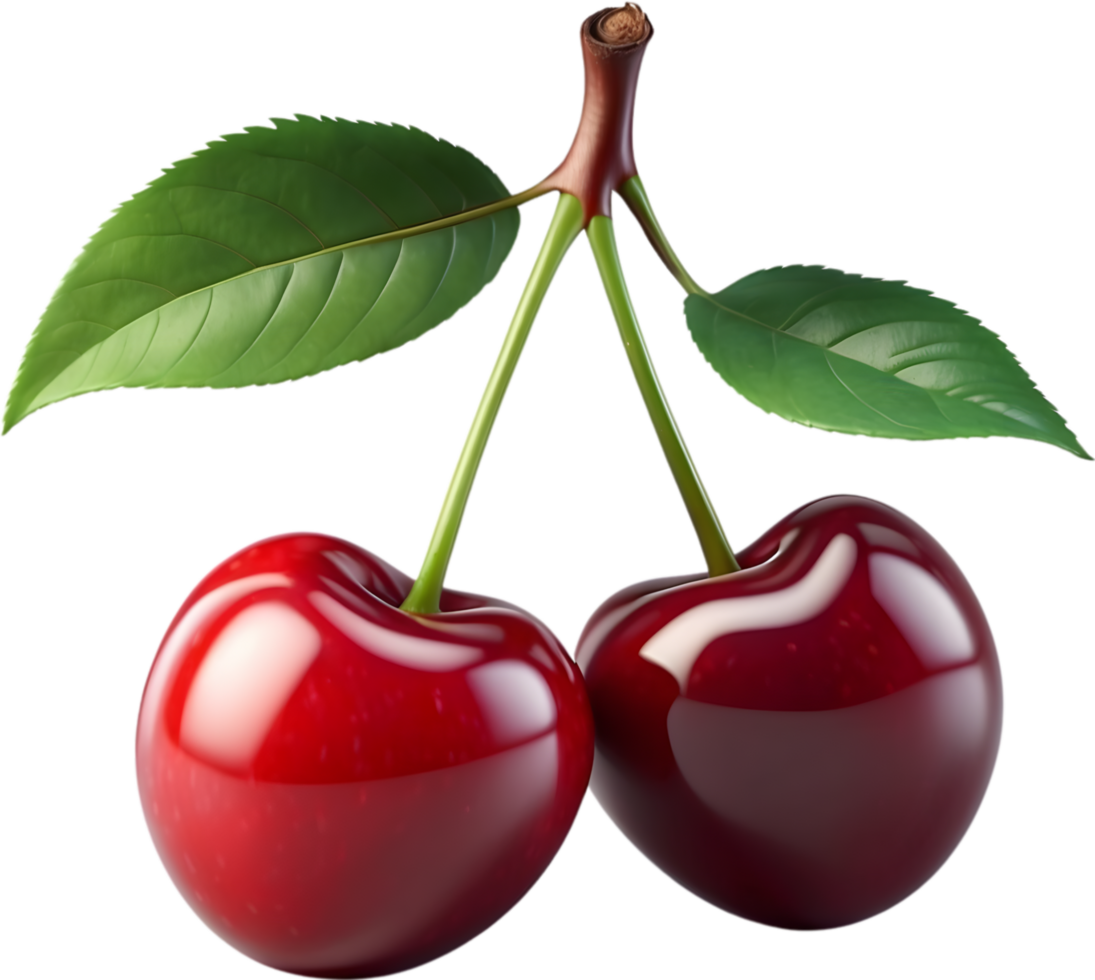 AI generated red cherry with leaf on transparent background png