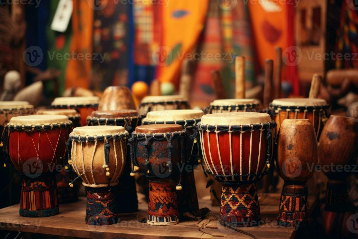 AI generated Colorful bongo drums on a table photo