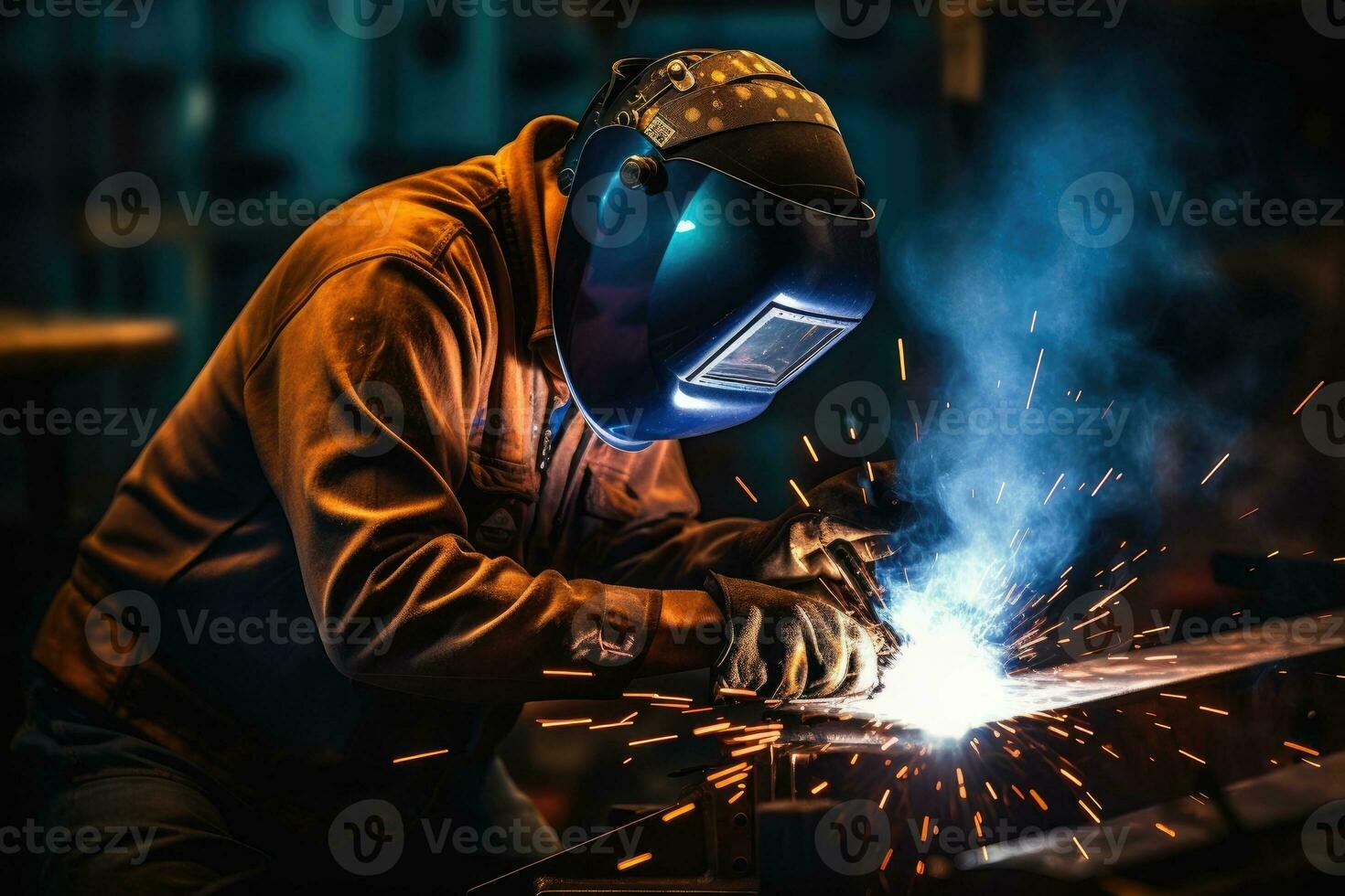 AI generated Industrial welder with torch in the factory photo