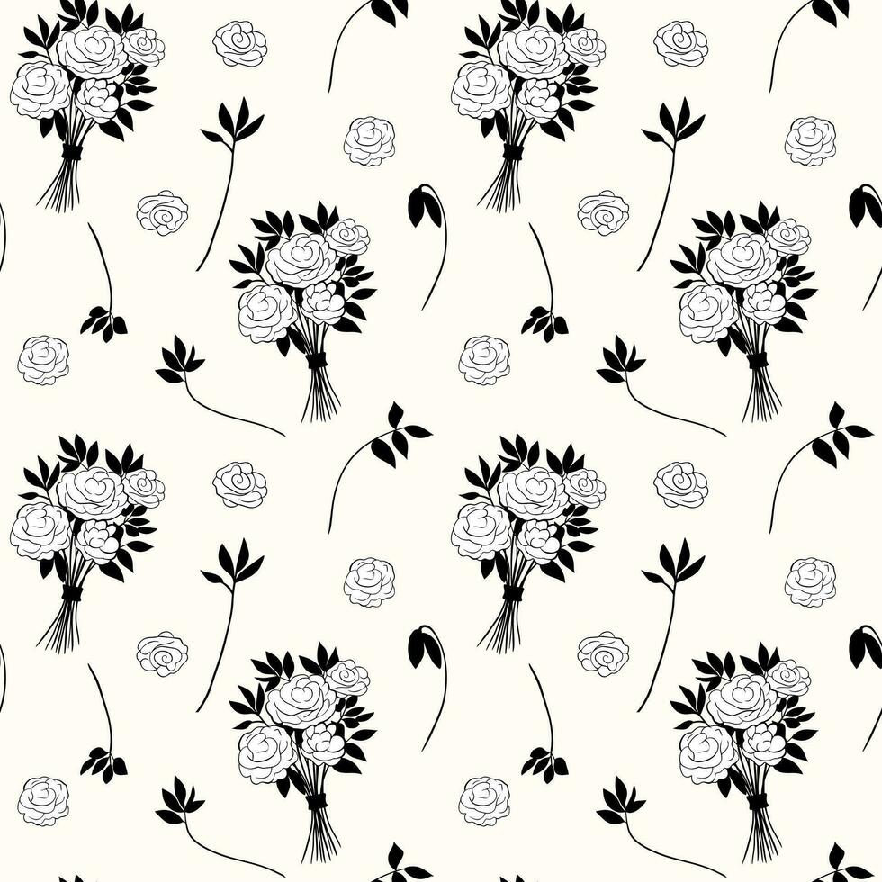 monocromo floral modelo. sin costura antecedentes con rosas y sucursales. mano dibujado botánico fondo de pantalla vector