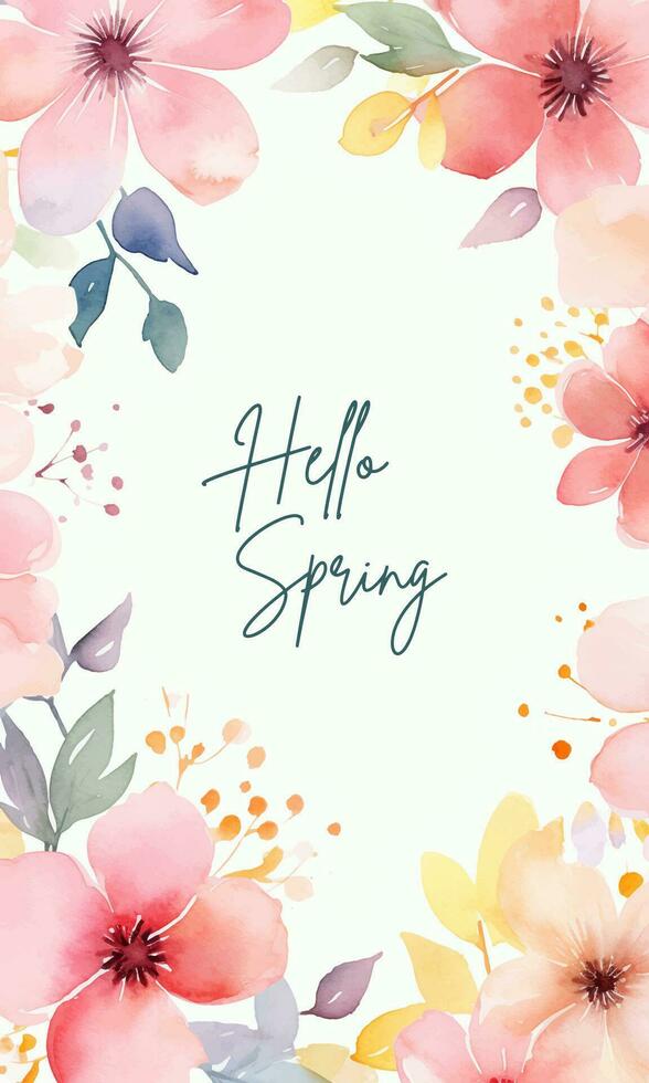 botánico acuarela marco. Hola primavera antecedentes. acuarela plantas plantilla, invitaciones, tarjetas, pastel colores vector