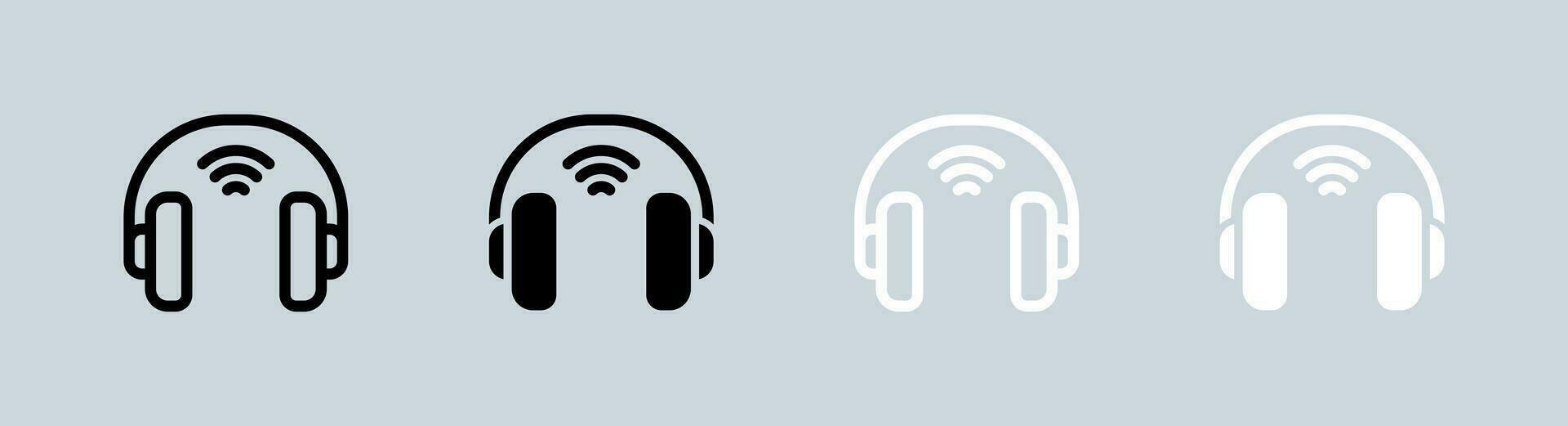 inalámbrico auricular icono conjunto en negro y blanco. auriculares señales vector ilustración.