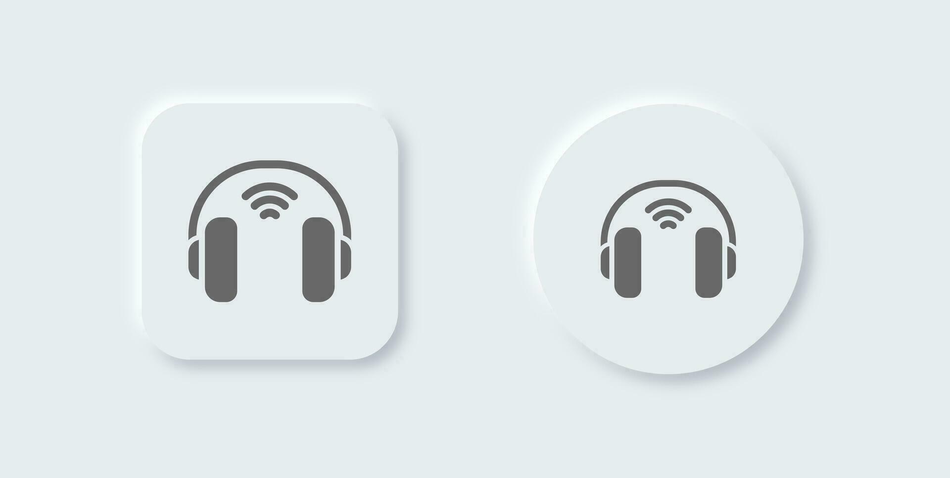 Wireless headphone solid icon in neomorphic design style. Earphones signs vector illustration.