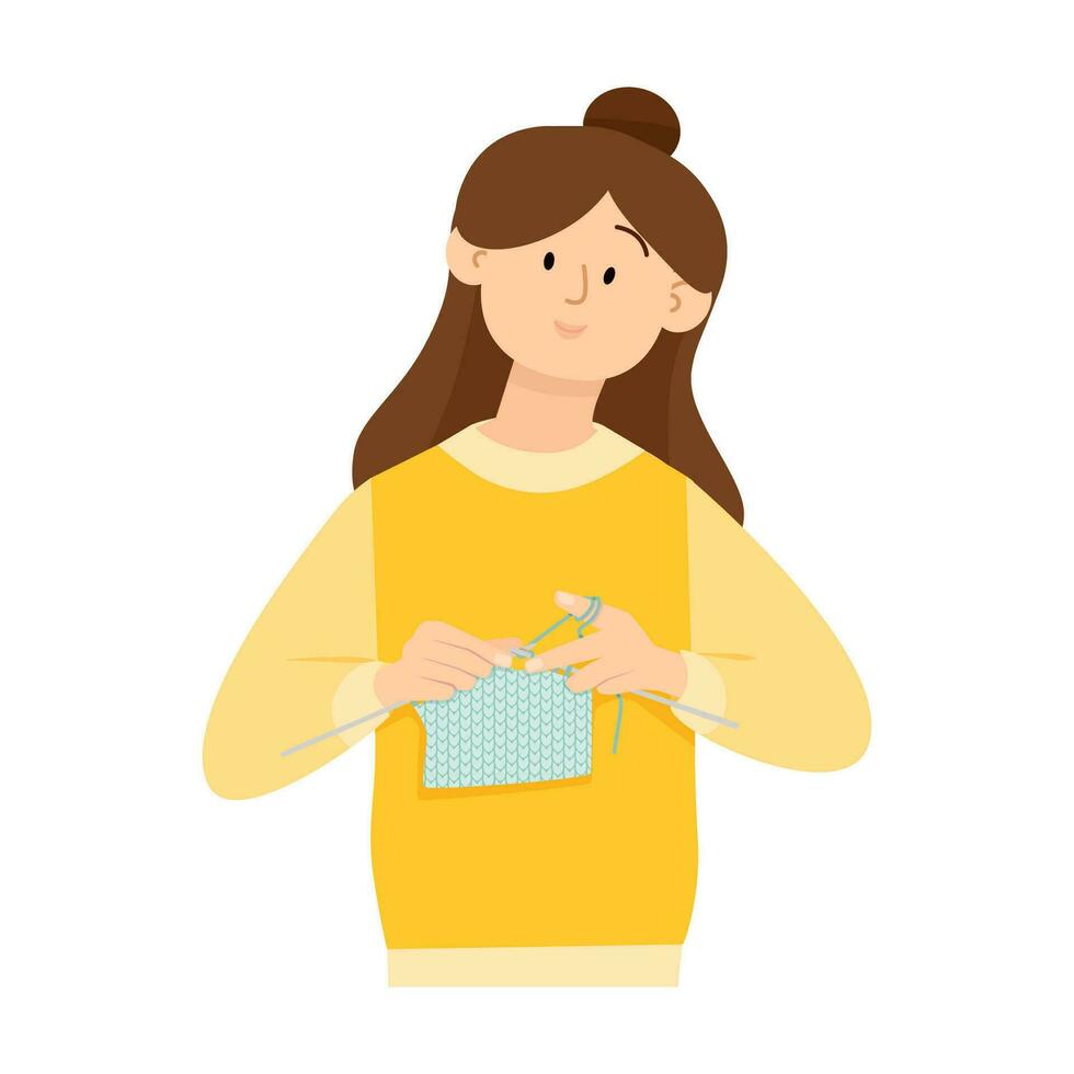 Young woman in a sweater knits with knitting needles vector