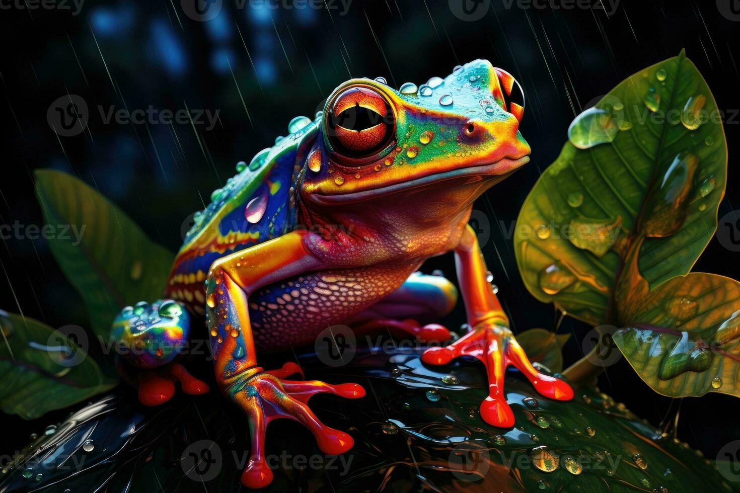 AI generated Tropical green frog in the rainforest photo