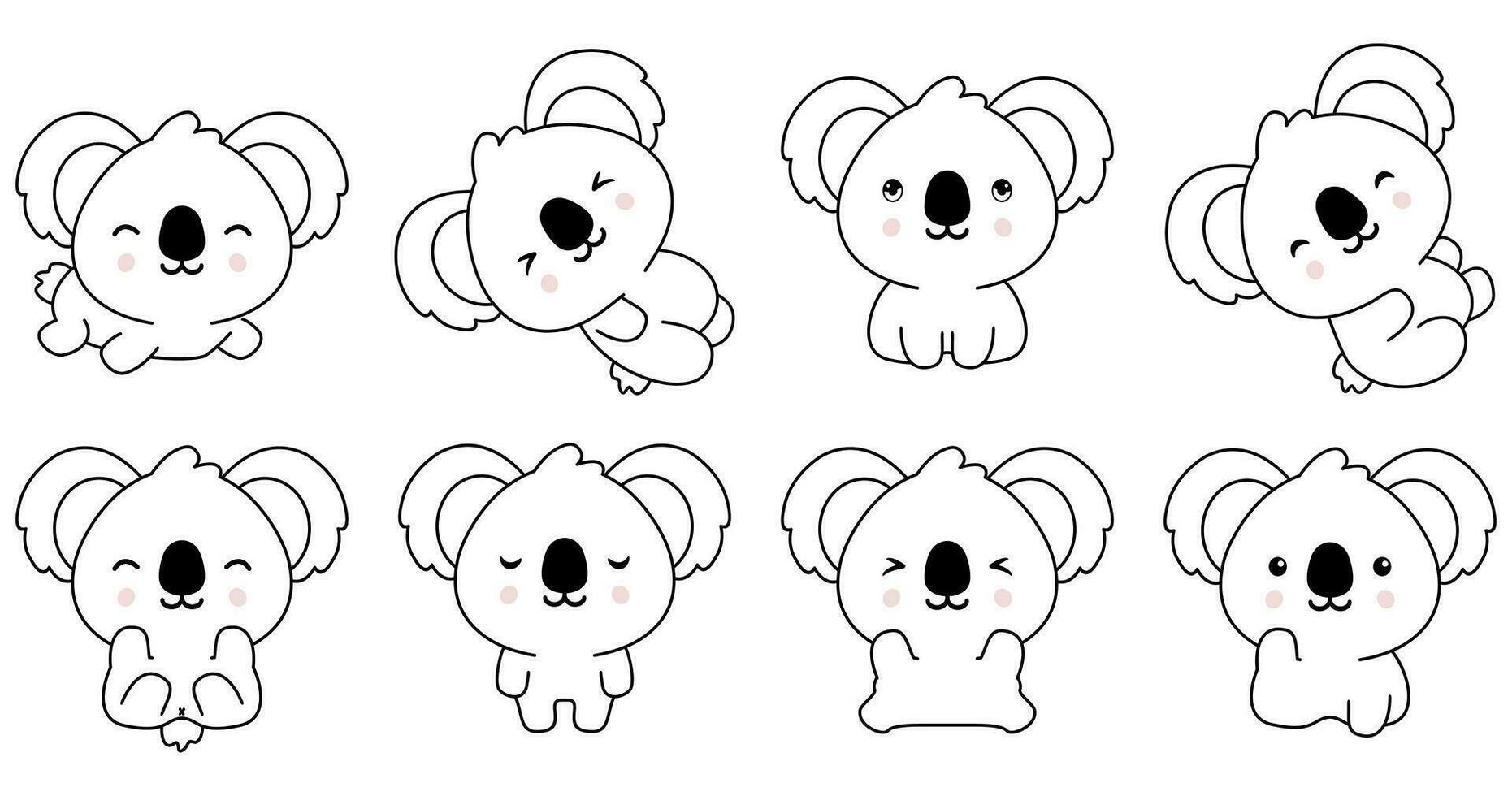 Kawaii koala set coloring animals collection vector
