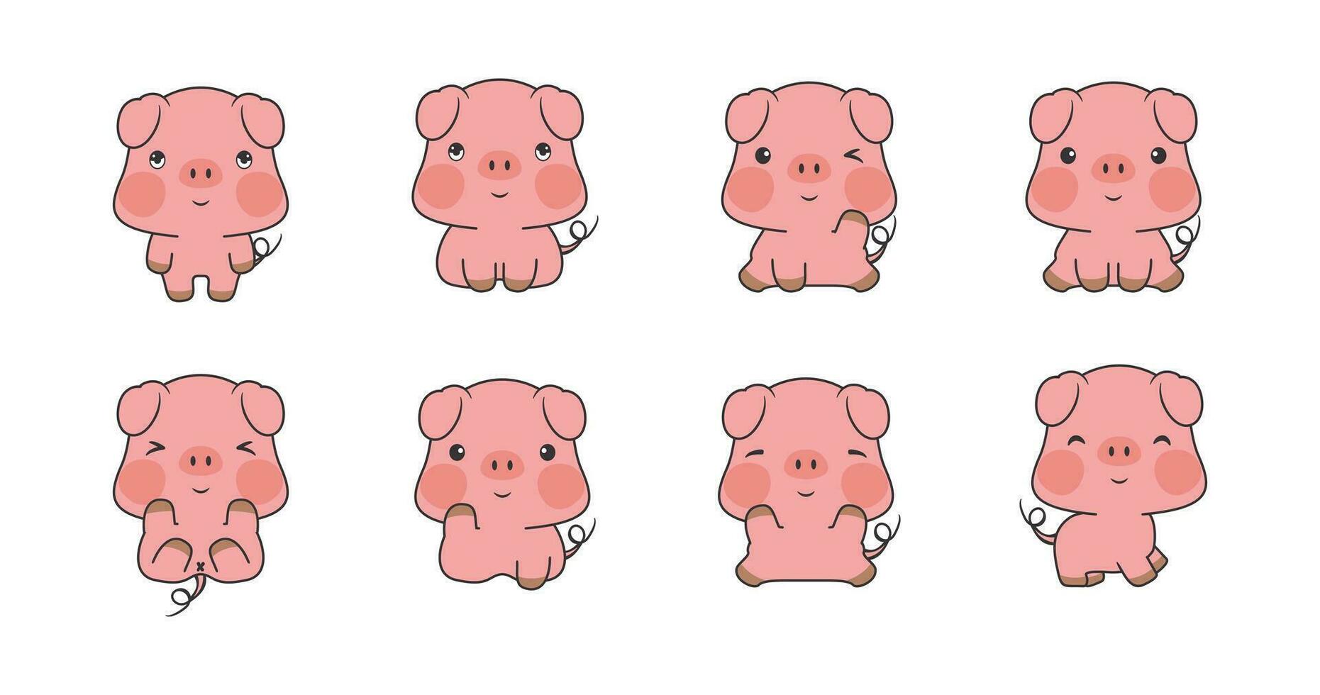 Set of kawaii pig illustration collection vector