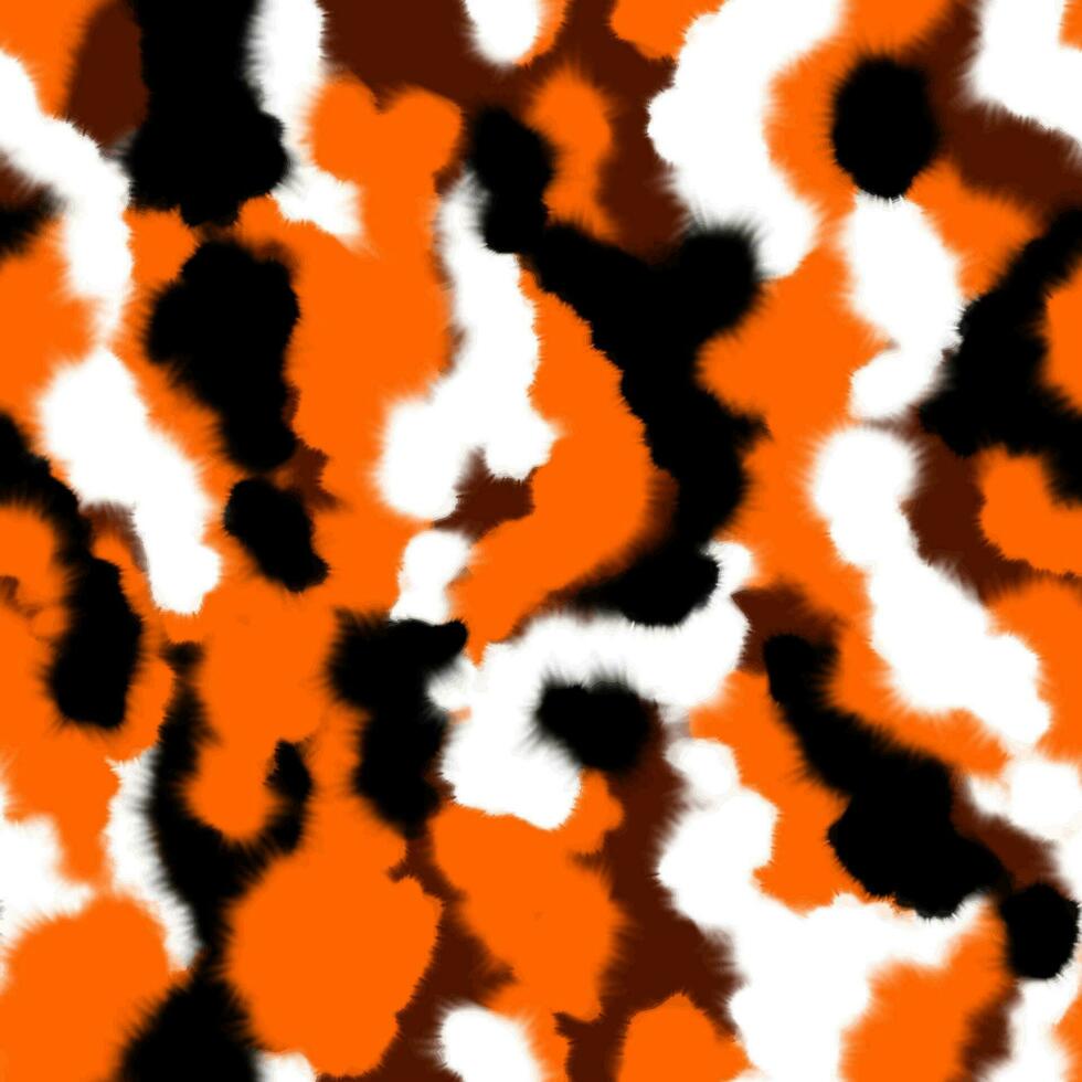 Camouflage blurred watercolor leopard print. Abstract animal skin texture. Animal seamless pattern. Orange, white, black and brown paint stains vector