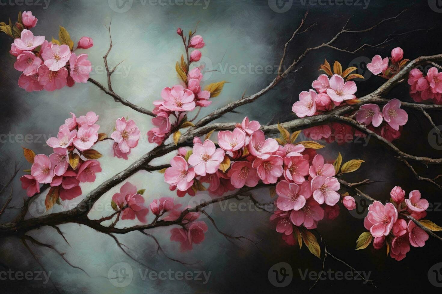 AI generated A branch with pink flowers photo