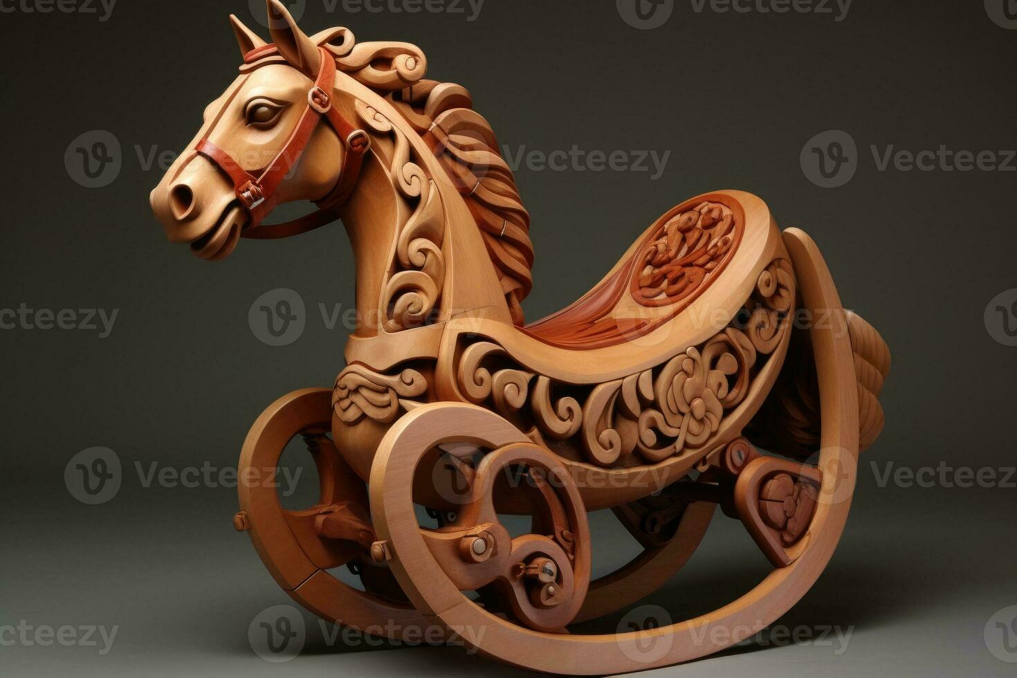 AI generated Wooden rocking horse, children's toy photo