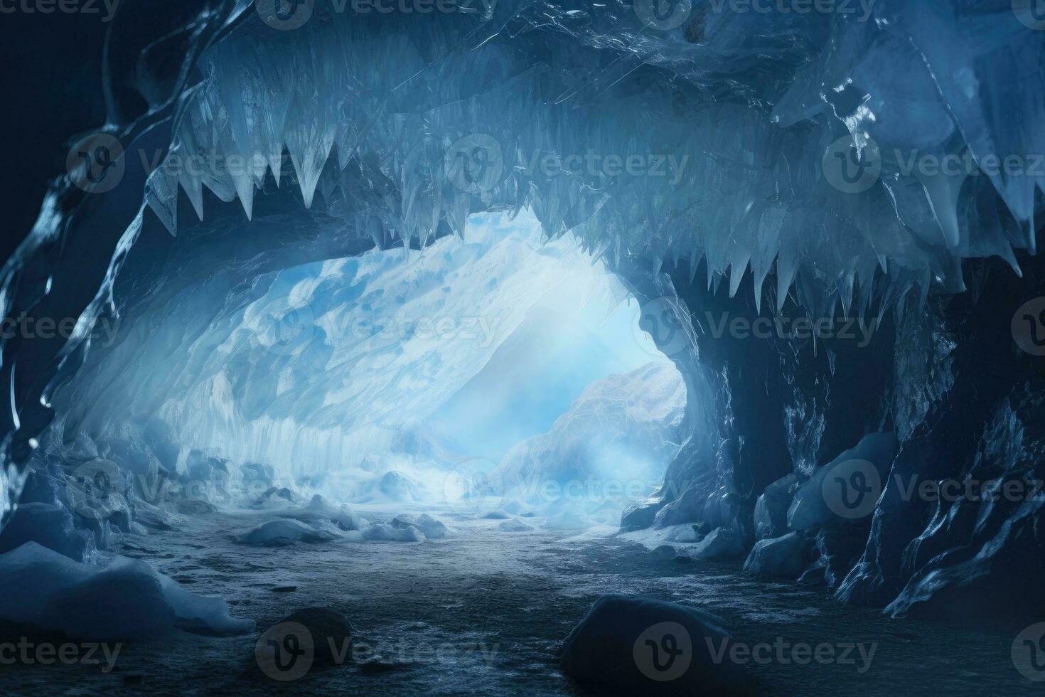AI generated A cave with ice and wate photo