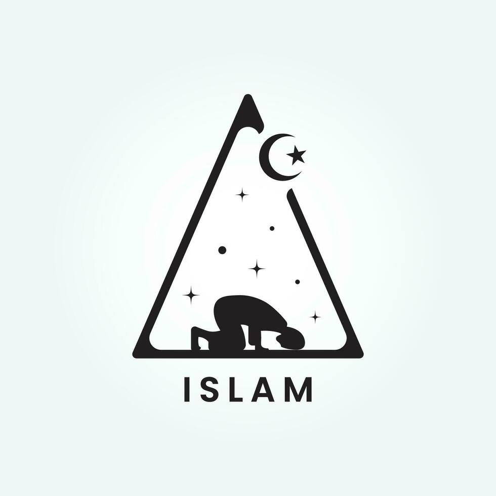 Star and crescent logo symbol of Islam flat icon vector illustration