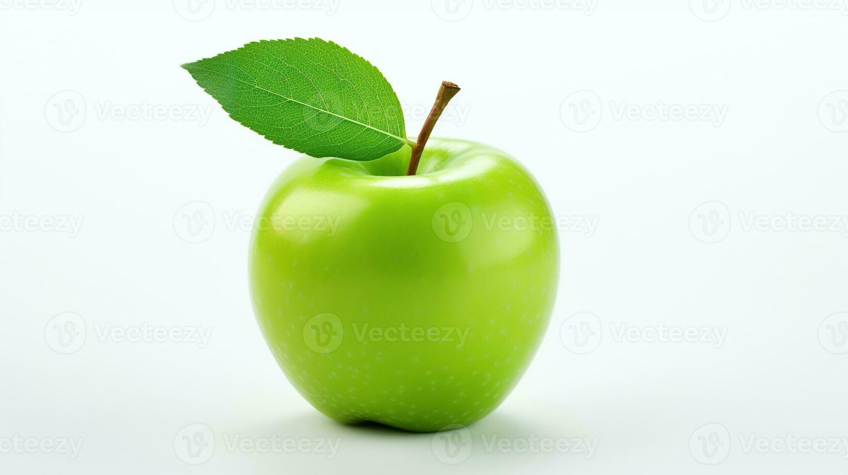 AI generated Ripe Green Apple with Leaf on White Background. Fresh, Healthy, Healthy Life, Fruit photo