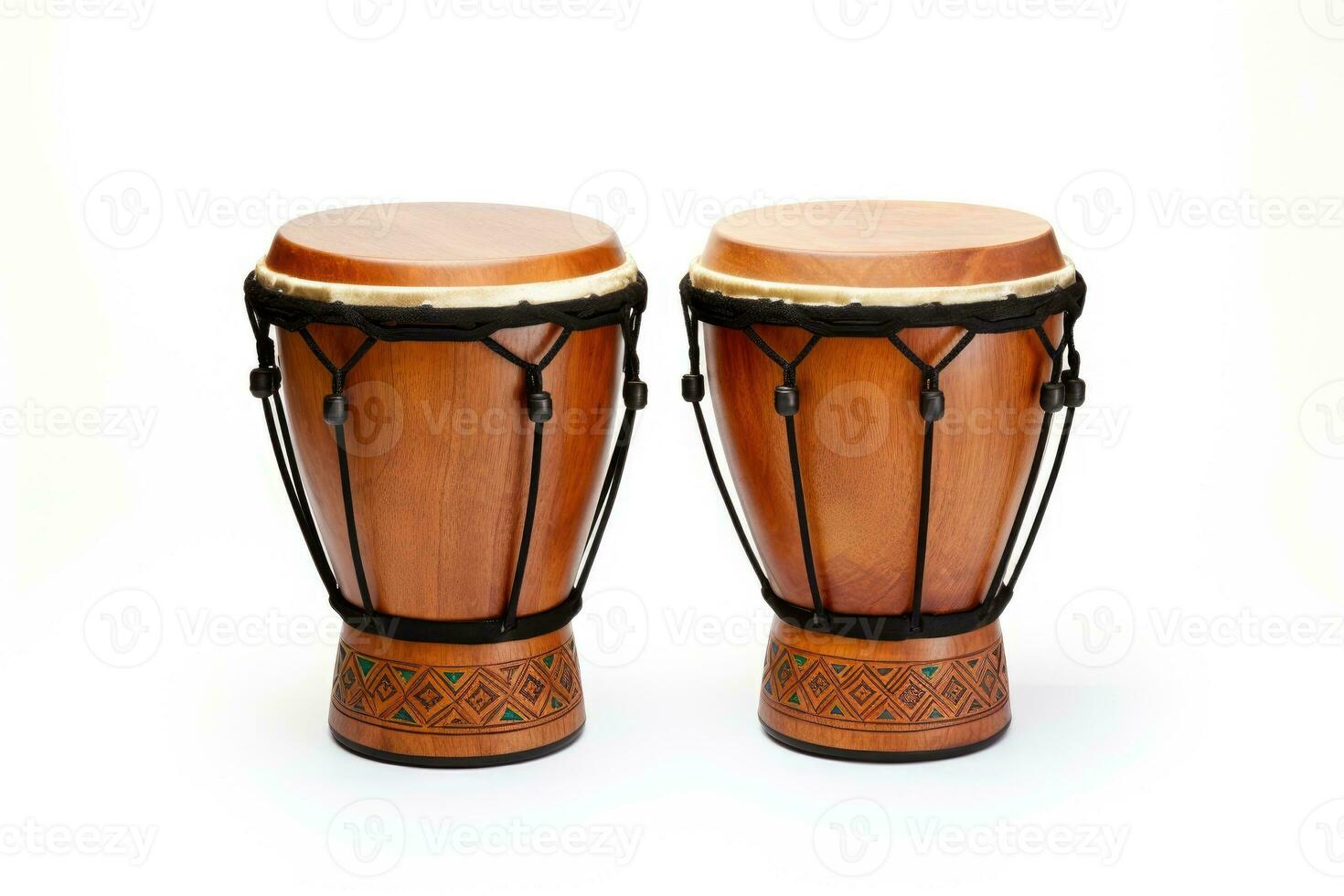 AI generated Two wooden drums with black straps. Bongo drums isolated on a white background photo