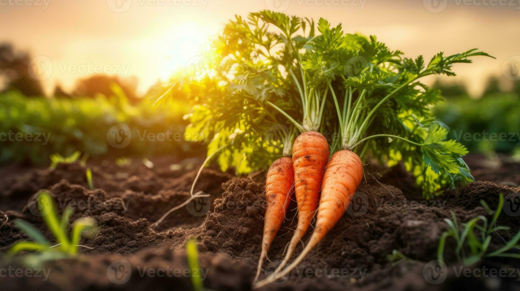 AI generated Carrot on ground. Freshly picked carrots. photo