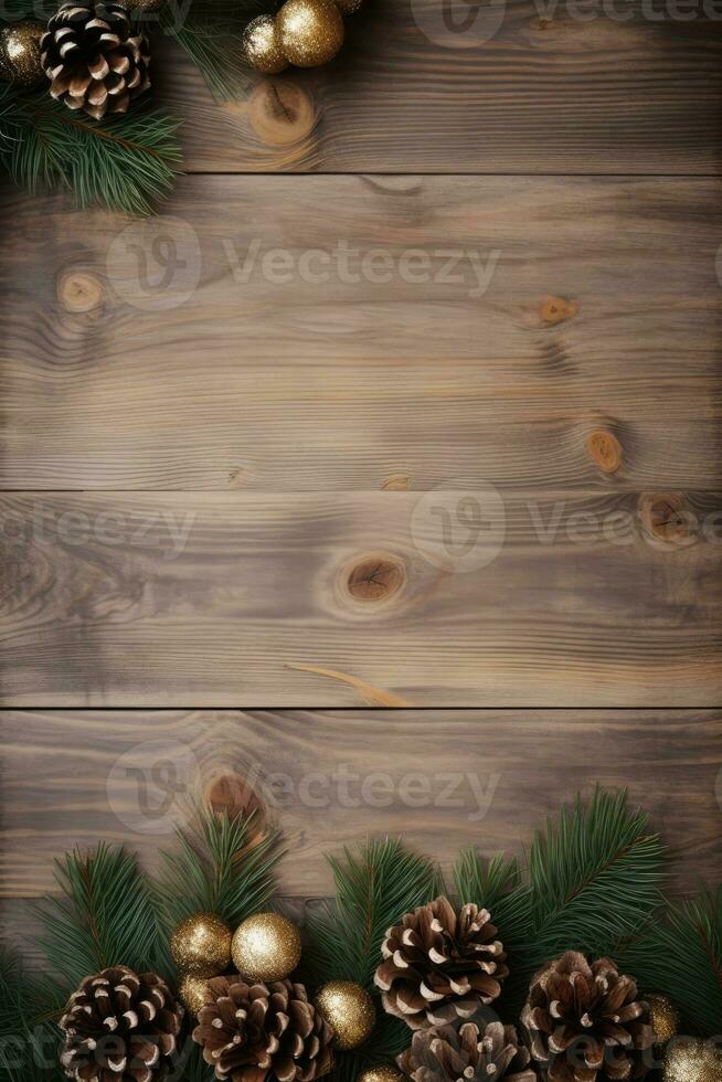 AI generated Christmas decoration with pine cones. Christmas background with space for text. photo