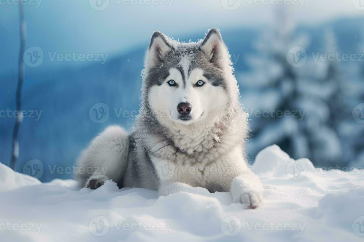 AI generated Siberian husky dog on snow photo