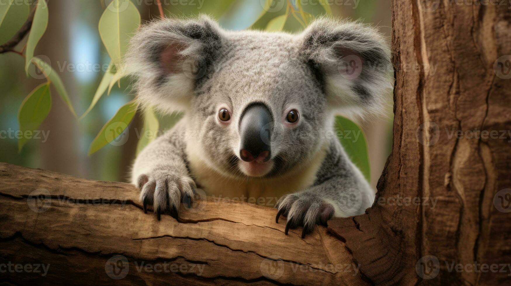 AI generated Adorable Koala on eucalyptus tree photo