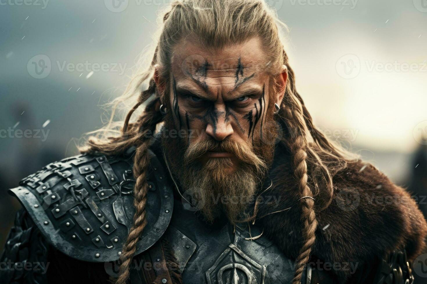 AI generated Portrait of a Viking warrior from Scandinavia. Viking war, Generative AI photo
