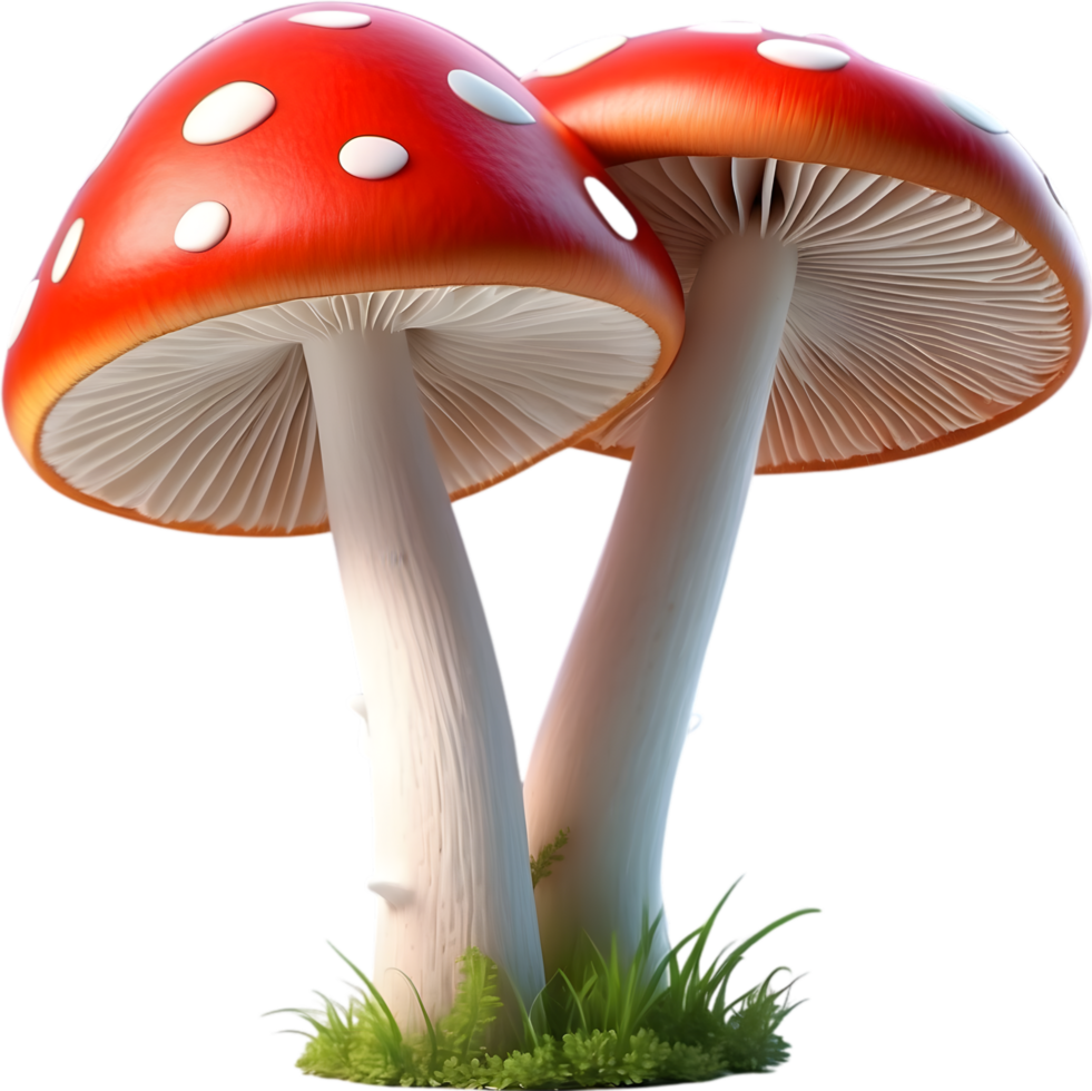 AI generated two red mushrooms with white spots on them png