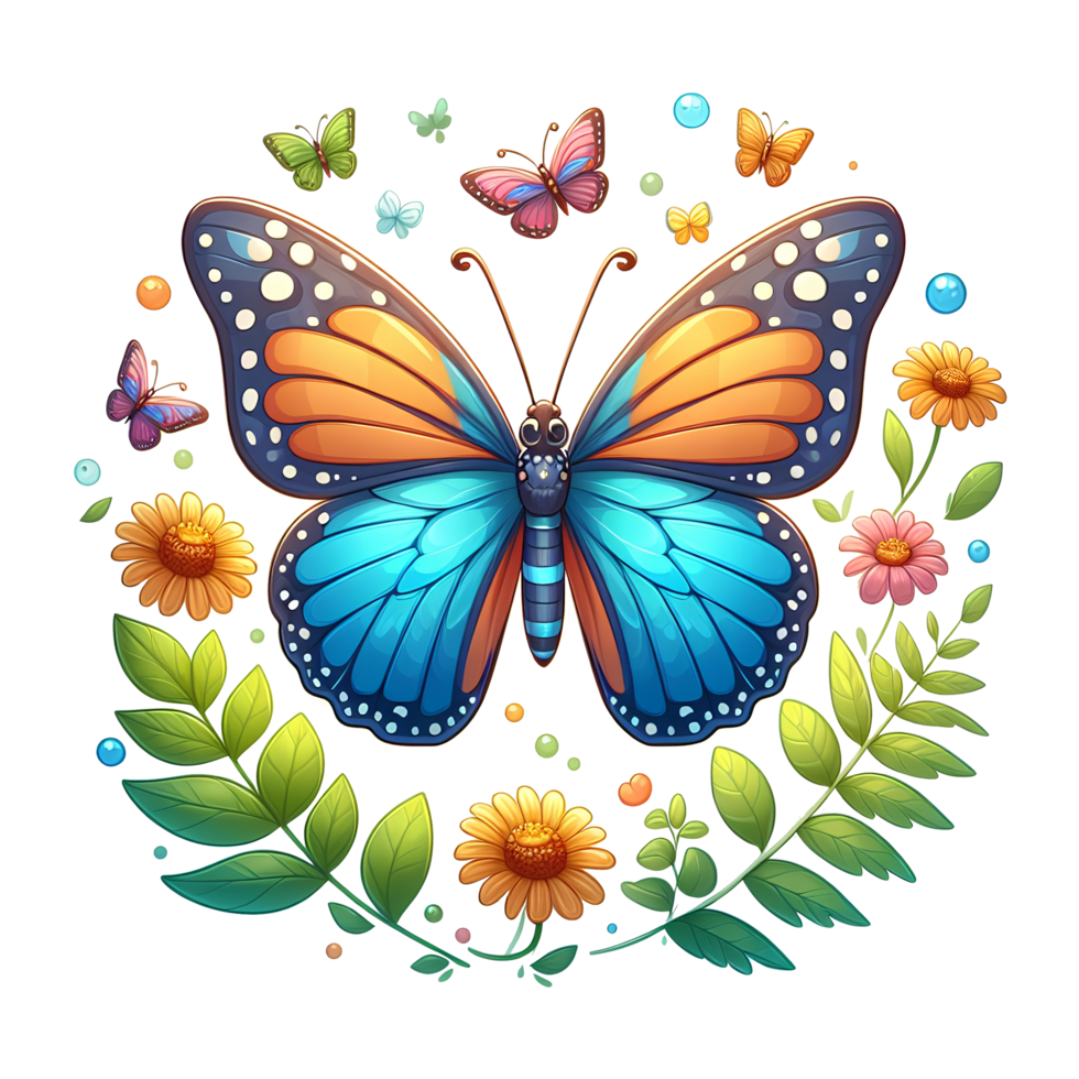 ai generiert süß Schmetterling Illustration - - Schmetterling Karikatur auf transparent Hintergrund png